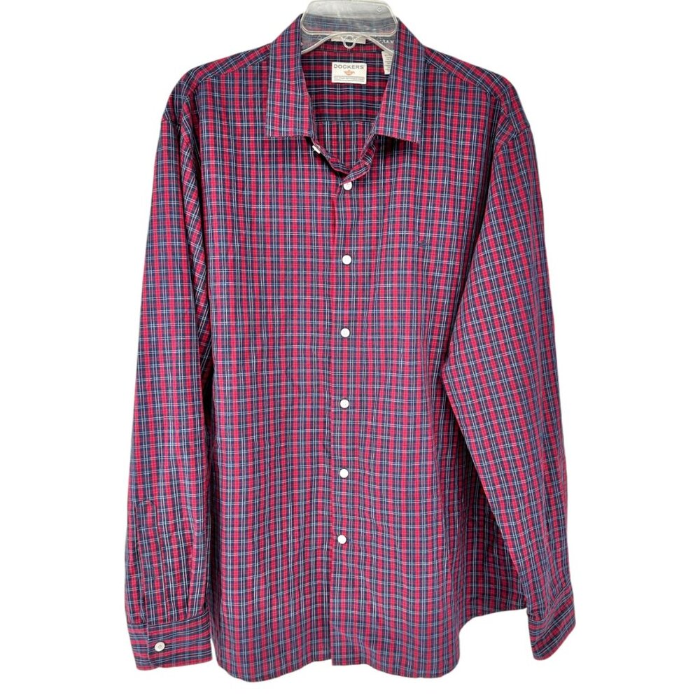 Dockers Mens XL Dress Shirt Classic Fit Stain Defender Plaid Button-Down